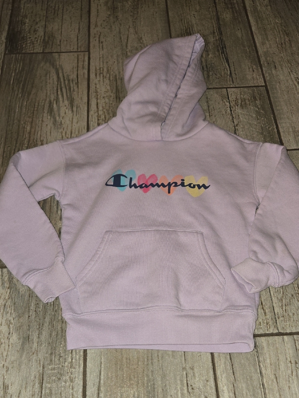 Champion Lavender Hoodie with Multicolor Pastel Logo